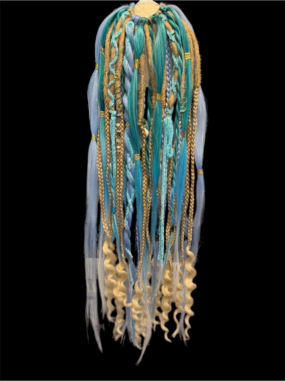 Teal, Blonde & Light Blue Festival Hair Extensions